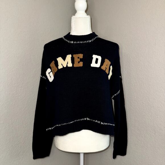 Jessica Simpson Game Day Navy Blue Cropped Pullover Sweater Women's XS NEW NWT - Picture 1 of 10